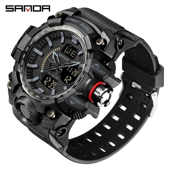 SANDA Mode Herrklockor LED Sport Vattentäta Klockor Herr Topp Lyxmärke Digital Man Quartz Watch Relogio Masculino 3132 Black