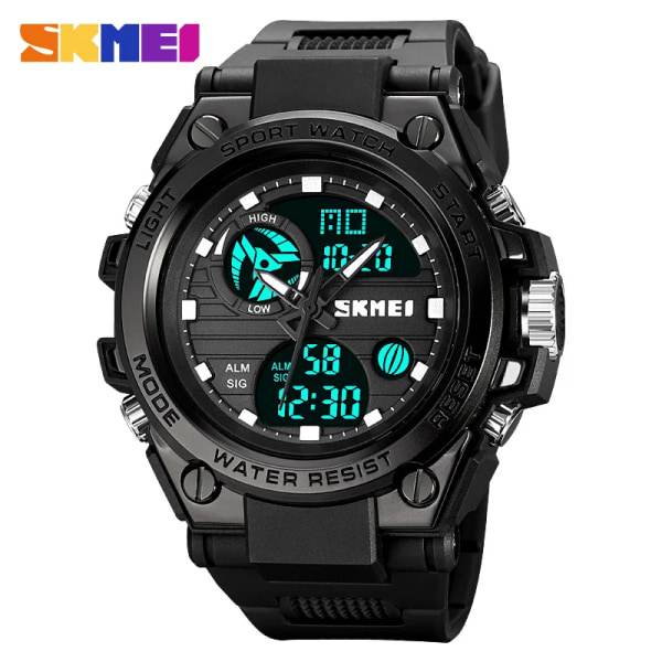 Herr Watch 50 m vattentät armbandsur SKMEI Toppmärke Casual Sport Style Digital klocka PU-bandklocka Watch Man Black