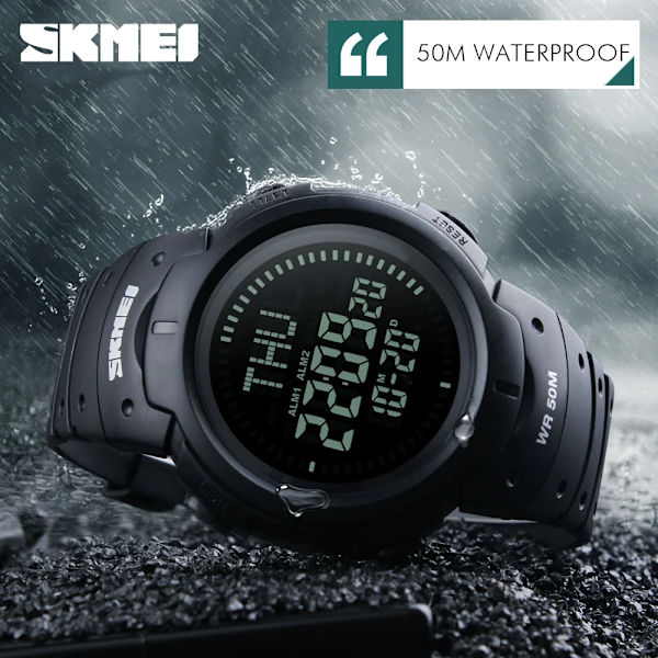 SKMEI Outdoor Chronograph Compass Watch Herr Multifunktion Vattentät LED Elektroniska Digitala Sportklockor Modearmbandsur Army Green