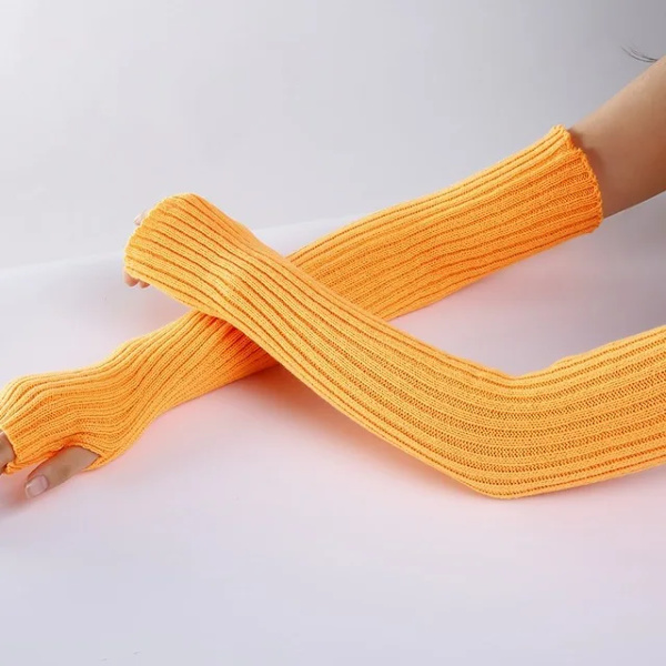 Långa Fingerless Handskar Damvante Vinter Armvärmare Stickad Arm ärm Fin Casual Mjuka Goth-kläder för flickor Punk Gothic Handske long - Ginger