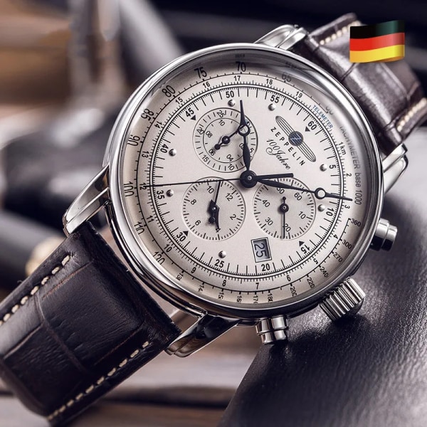 2022 New Zeppelin Watch Fashion Three Eyes Running Second Multifunktionell Chronograph Top Leather Business Quartz Watch Type 5