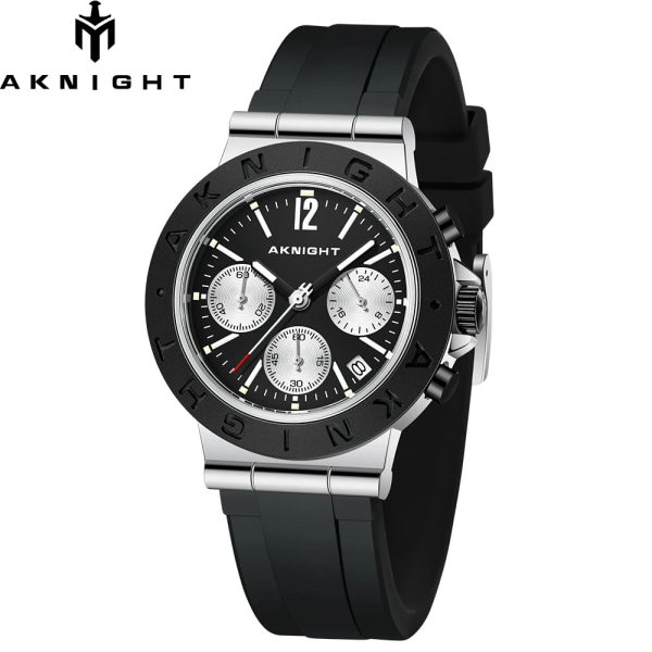 AKNIGHT Sport Watch for Man Quartz Movement Silikonrem Vattentät Waches Mode Casual Chronograph Relogio Masculino black