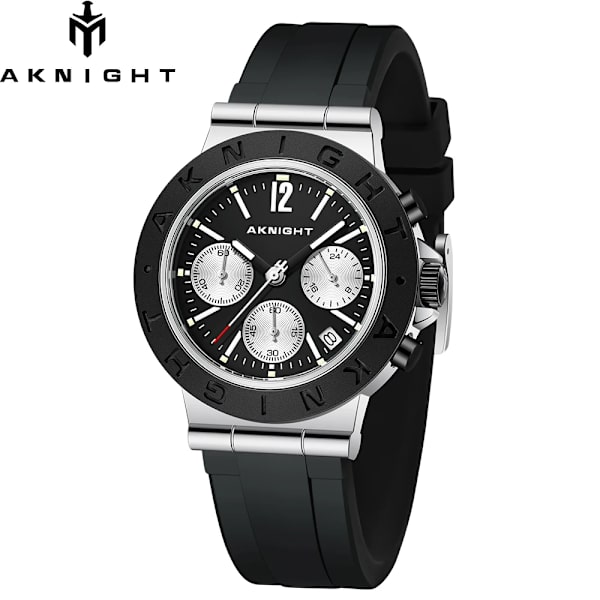 AKNIGHT Sport Watch for Man Quartz Movement Silikonrem Vattentät Waches Mode Casual Chronograph Relogio Masculino black