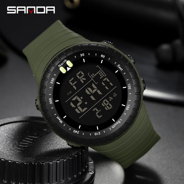 SANDA Brand Herr Kronograf Watch Mode Man LED Digital Vattentät Klocka Militär Armbandsur relogio masculino Army Green 1