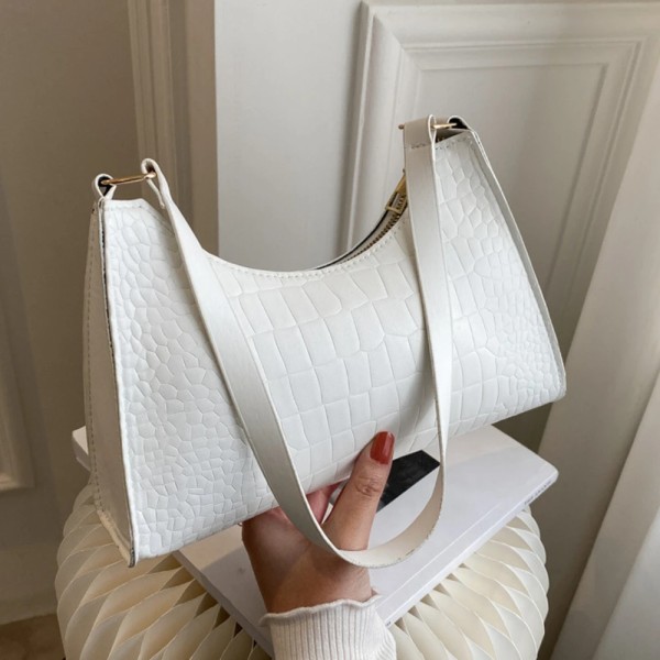 Populära krokodilmönster damväska Ny trend PU-läder Axelväskor Modetextur Dragkedja Handväskor för kvinnor Lyx White 1 24.5x17x6.5cm