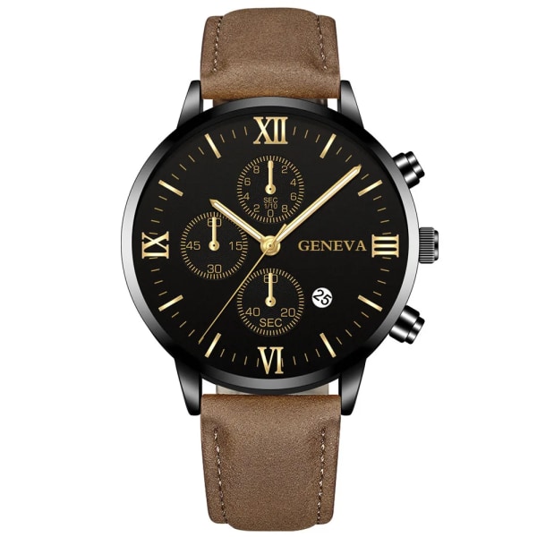Mode Genève Män Datum Legering Case Syntetiskt Läder Analog Kvarts Watch Man Klocka Toppmärke Lyx Relogio Masculino 13 Brown-Silver-Whit