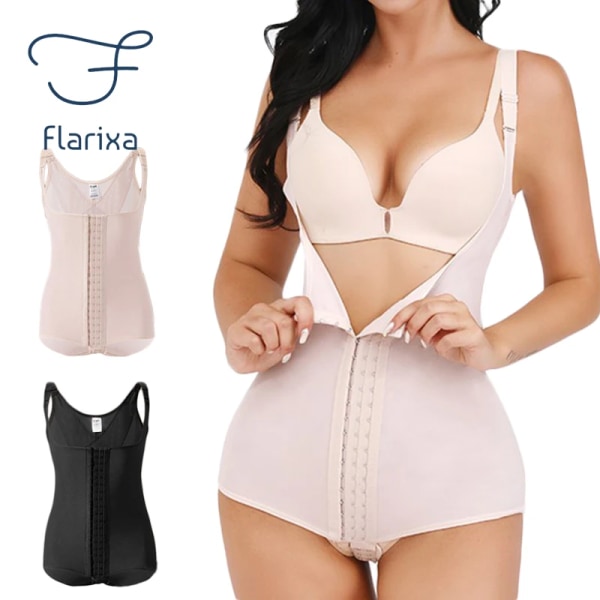 Flarixa Solid Shaping Vest Bodysuit Magekontroll Rumpan lyfter öppen byst Kroppsformare Kvinnor Shapewear Magen Smalning Underkläder Black S