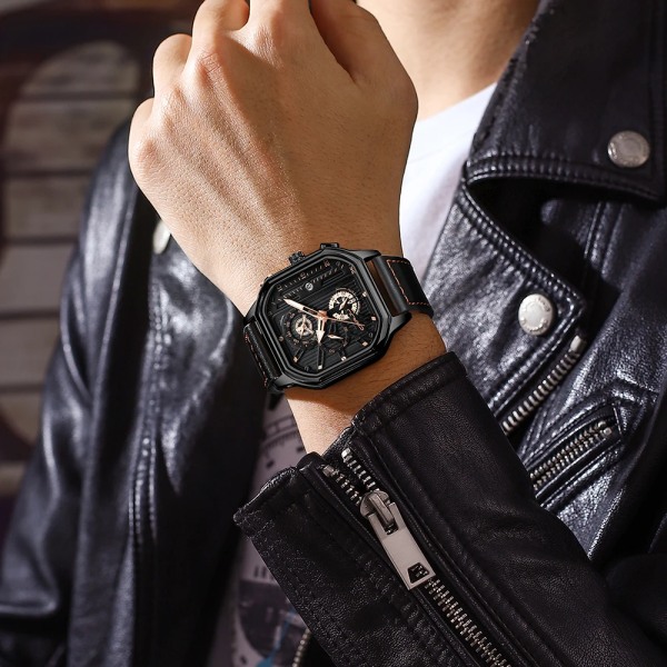 CRRJU Fashion Square Dial Läder Klockor Herr Lyx Sport Vattentät watch Man Chronograph Quartz Armbandsur Homme+Box RGB