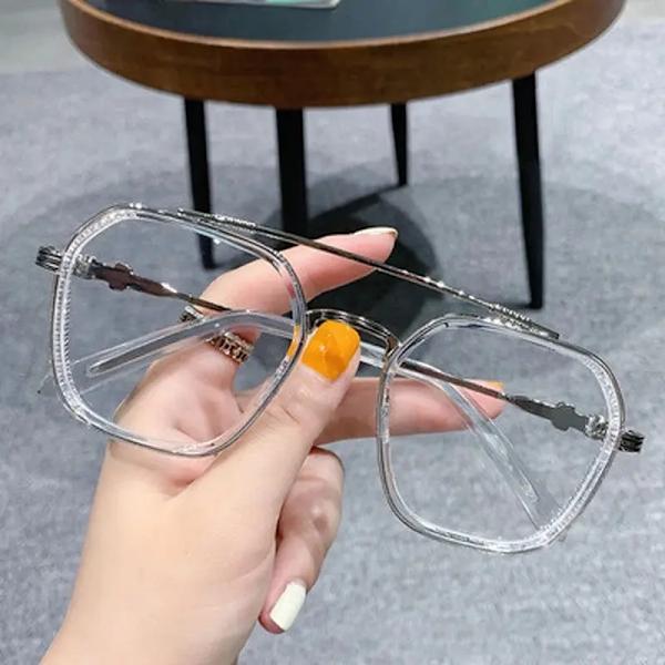 1st blått ljus blockerande mode highend glasögon män optiska klara glasögon svart fyrkantig ram glasögon Silver frame