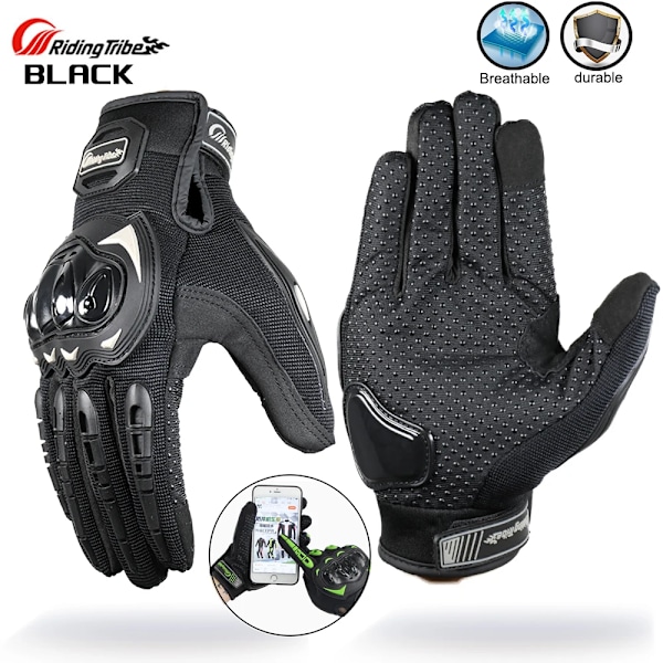 Motorcykelhandskar för män och kvinnor, helfinger, åkhandskar, moto, sommar, vinter, motocross, fårskinns läderhandskar, Guantes-handskar MCS17 Blcak M