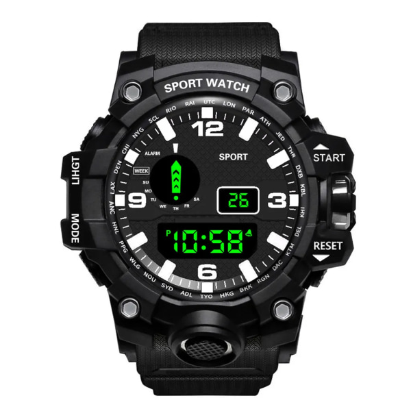 YIKAZE Svart Watch Militär Watch Digitala herrklockor Vattentät Countdown Date LED Elektronisk Armbandsur Klocka A-Black