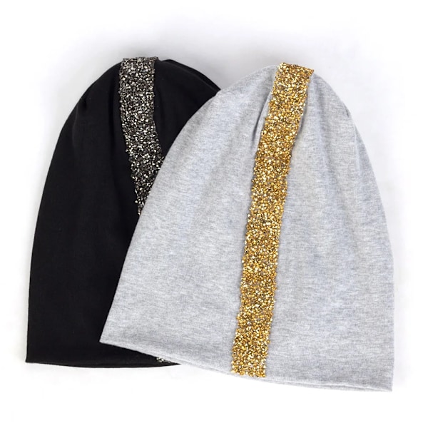 Geebro Mjuka Rhinestone-Band Kepsar i Bomull för Kvinnor, Avslappnade, Enfärgade, Lösa, Slouchiga Kepsar och Mössor, Perfekt Present till Damernas Födelsedag Gray White