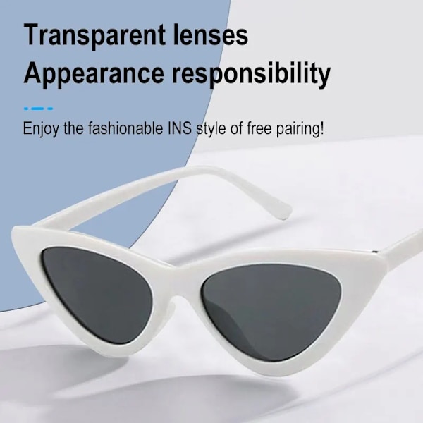 Triangelsolglasögon fashionabla och samma kattögonglasögon retro liten båge Trendig och populär utrustning personlig White   pink