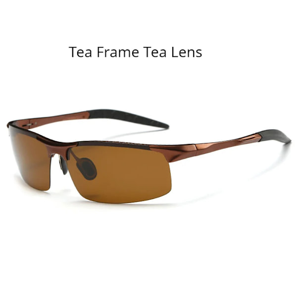 Polariserade solglasögon Herr Aluminium Magnesium Båge Sportsolglasögon Herr Driver Retro UV400 Anti-Green Solglasögon Tea Frame Tea With Glasses Bag