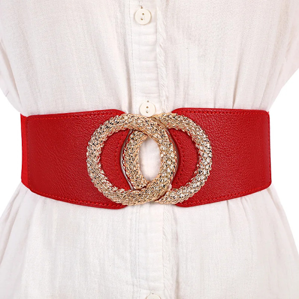 Koreanskt mode dam dekorerad elastisk brett guld bälte spänne klänning tröja tröja midjebälte för kvinna designer lyxmärke Red 68CM