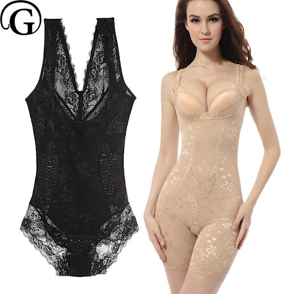 plus size spets bekväm bantning body shapers bh lyftare kontroll mage bodys midje träning shapewear Khaki M