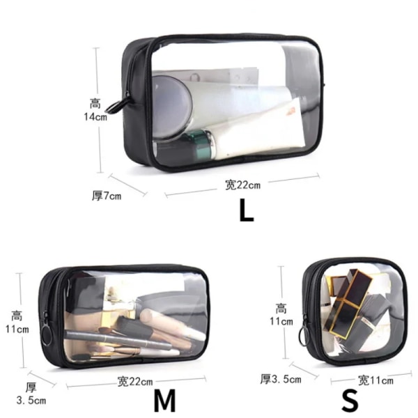 Vattentät Rese Svart Klar Kosmetikväska Bärbar Toalettväska Transparent Sminkborste Case Organizer M