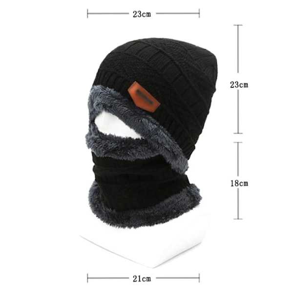 Ny Stickad Fleece Halsduk Vinterhatt Mjuk Herr Och Dam Beanie Varm Hatt Tjockare Plus Sammet Lös Vinterhatt Med Halsduk BK2