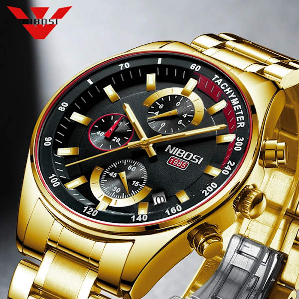 NIBOSI New Fashion Herrklockor Top Märke Lyx Armbandsur Quartz Klocka Guld Watch Man Vattentät Chronograph Relogio Masculino C