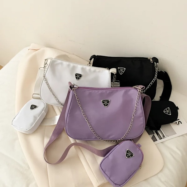 Nya Retro Crossbody-väskor för kvinnor Stil Halvmånekedja underarm Axelväskor Dam Högkvalitativa fyrkantiga solida väskor White