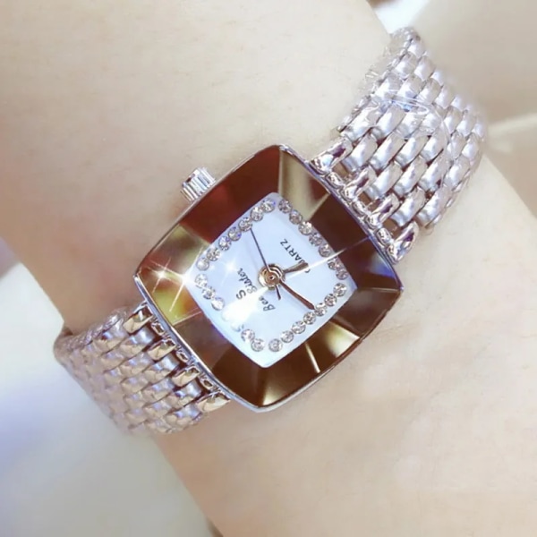 Damklockor Designer Märke Lyx Kvarts Diamant Guld Watch Fyrkantig Damarmbandsur Kvinnlig klocka för tjej Dameshorloge 1197-silver