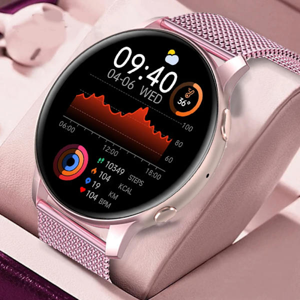 OLED Mode Smart Watch Dam Puls Blodtryck Multifunktionell Watch Herr Kvinna Vattentät Smartwatch Kvinnor Pink