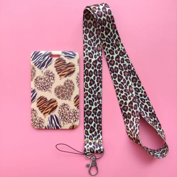 Mode print flickor visitkort student campus kort hängande hals väska Korthållare Lanyard ID-kort case Leopard card holder(.1449)