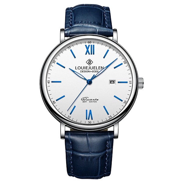 2023 Nya Herrklockor Toppmärke Lyx Läder Casual Quartz Watch Herr Sport 30M vattentät watch Relogio Masculino+box Blue