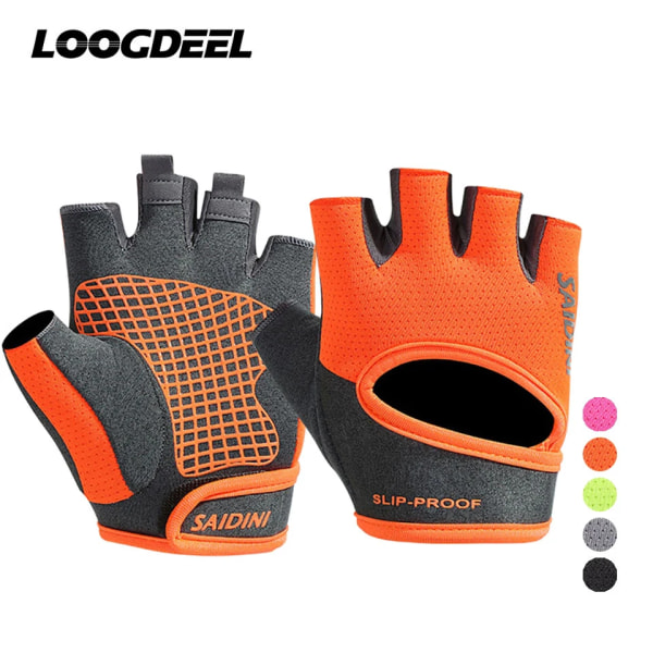 LOOGDEEL Half Finger Cykelhandskar Anti-halk Andas Stöttålig Slittålig Outdoor Fitness Boxning Löp Unisex handskar Orange S