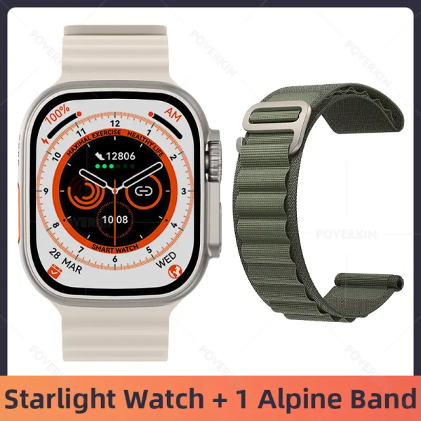 Ultra Smartwatch NFC Bluetooth Call Herr Dam Smart Watch Blood Oxygen Sleep Monitor Titanlegering Case 49mm Series 8 Starlight 1 Alpine(.987)