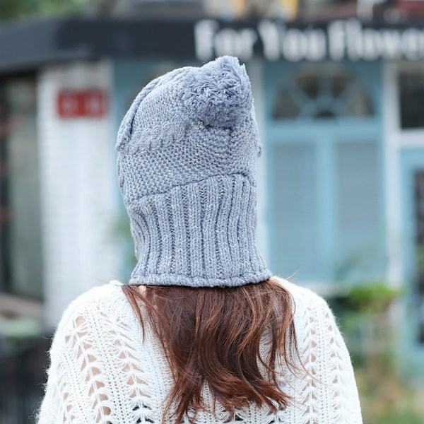 Vinterstickade mössor för kvinnor, tjocka och varma beanie-mössor, skallemössor, balaclava, bonnet, beanie-kepsar, utomhusridning gray