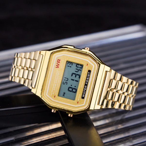 F91W LED Digtal Watch Watch Stålklocka Herr Business Klocka Multifunktion Sportarmbandsur Watch watch Gold