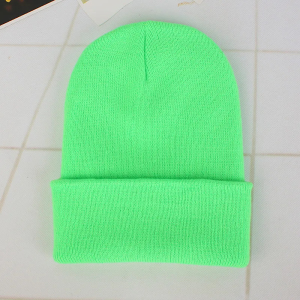 Mössa Vinter för Kvinnor Män Pojkar Flickor Virkad Skullies Hatt Enfärgad Unisex Höststickad Mössa Cap Vilda Tillbehör Fluorescent green Head 45-60cm