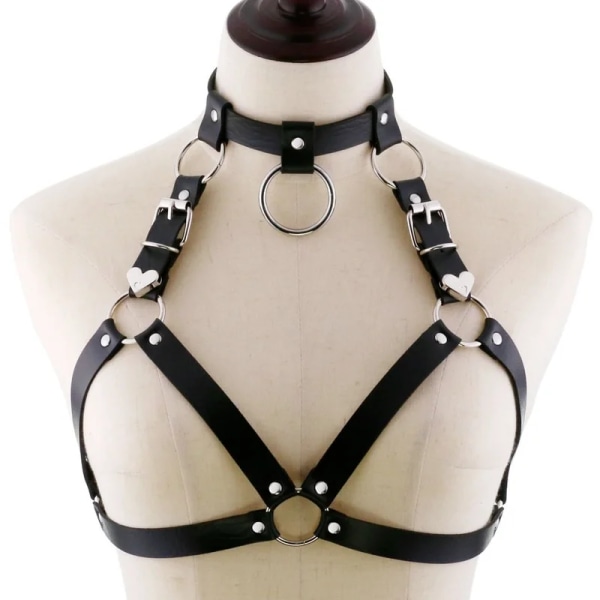 Decopunk New Punk Cupless BH Top Läder Sele Bälte Body Bondage Bröstband Svart Dubb Nit Beskurna Top Bröstband Light coffee One size