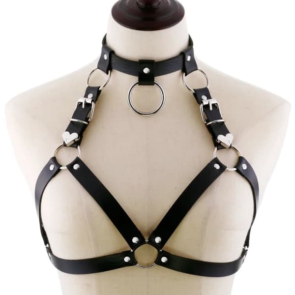 Mode Punk Cupless BH Top Læder Sele Bælte Kropsbinding Bryststropper Sort Nittet Nitte Cropped Top Bryststropper Dark coffee One size