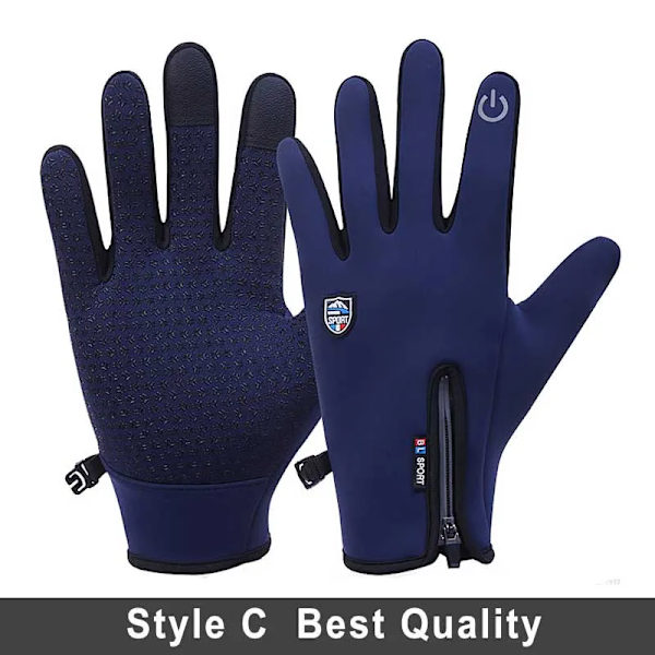 Pekskärm Vinter Thermal Varm Cykling Cykelhandskar Cykel Skidor Utomhuscamping Vandring Motorcykelhandskar Sport Helfinger C Blue M