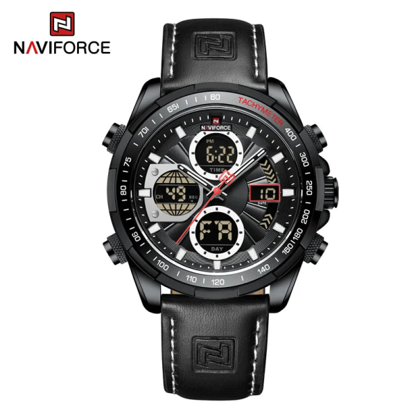 Nya original NAVIFORCE Business Luxury Läder Klockor Herr Sport 3ATM Vattentät LCD Display Watch För Man Quartz Armbandsur BWB