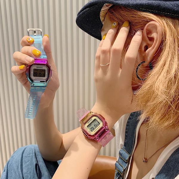 Herr Damklockor Guld Casual Digital Watch Lover's Gift Clock LED Lysande armbandsur Pojke Flickor Väckarklocka purple