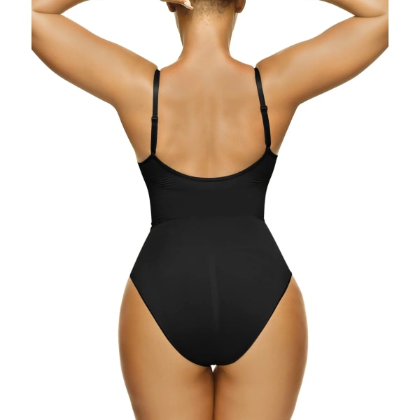 Body för kvinnor Magkontroll Shapewear Sömlös V-hals Body Shaper med justerbar axelrem L