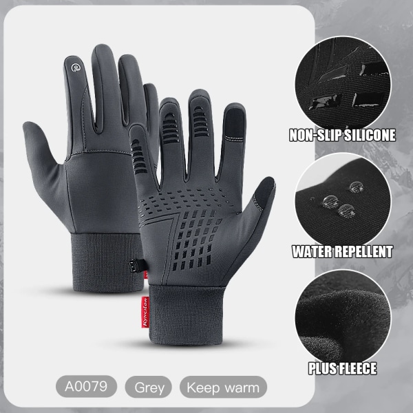 Pekskärm Vindtät utomhussporthandskar Män Kvinnor Vinterhandske Fleece Thermal Varma löparhandskar Anti-halk Cykelhandskar A0079-GY L