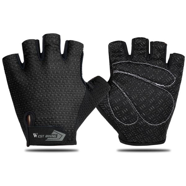 WEST BIKING Summer Cykelhandskar Full Finger MTB Cykelhandskar Pekskärm Halkfri silikon Handledsstöd Körning Ridhandskar Half Finger Black XL