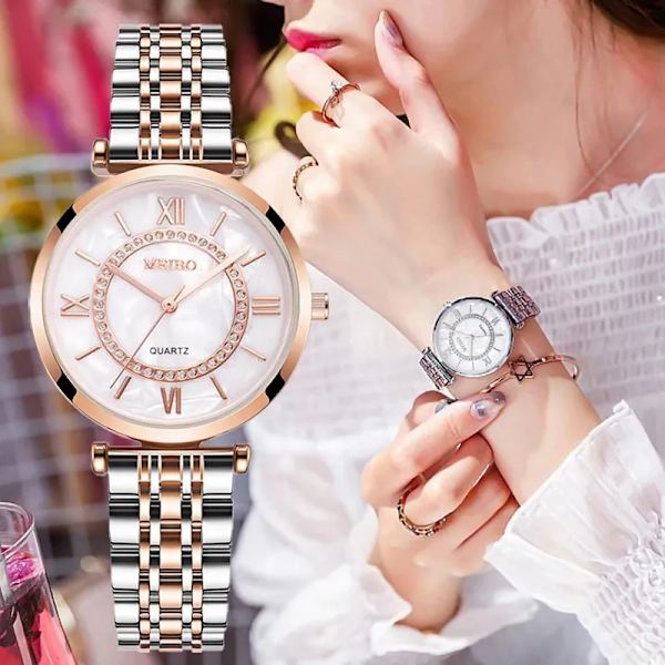 Toppmärke Lyx 2022 Damklockor Mode Diamond Damarmbandsur Rostfritt stål Rose Gold Mesh Armband Watch XR4142-SL