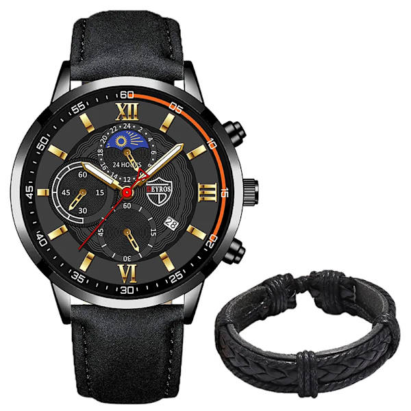 Män Watch Lyxig rostfritt stål Quartz Armbandsur Man Business Casual Läderarmband Manlig självlysande klocka Klockor As shown 11