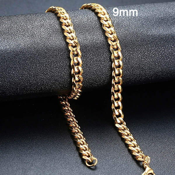Vnox 18-70 cm Curb Chain Halsband 3-11 mm Miami Cuban Link Klassisk Punk, tungmetall, Långt Damhalsband i rostfritt stål 9mm Gold 18cm Bracelet
