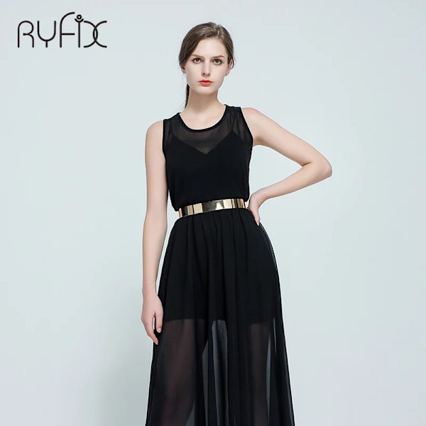 Kvinnor Punk Full Metal Spegel Skinny Midjebälte 2023 Metallic Guldplatta 3cm Breda Kedjor Lady Ceinture Sashes för Klänningar BL02-2 Gold 70 to 80 cm