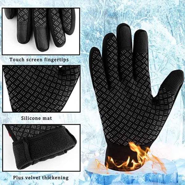 Vinterhandskar Män Kvinnor Cykling Helfinger Pekskärm Thermal Vindtäta Vintervarma handskar för vandring Löpning Körning Black M