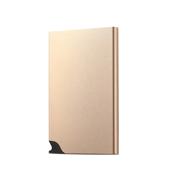 Ny Creative Metal Korthållare Pop Up Button Slim Plånböcker Lyxig RFID-skyddsminificka för män och kvinnor Gold