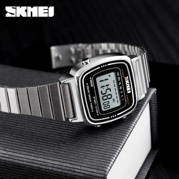 SKMEI Mode Watch Dam Toppmärken Lyx 3Bar Vattentät Damklockor Liten urtavla Watch Relogio Feminino 1252 Belt Silver with box