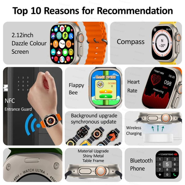 AMOLED-skärm HK8 Pro Max Ultra Smart Watch Series 8 49mm High Refresh Rtae Compass Game NFC Smartwatch Herr Sportklockor 2.12\ Grey AMOLED Screen 49mm