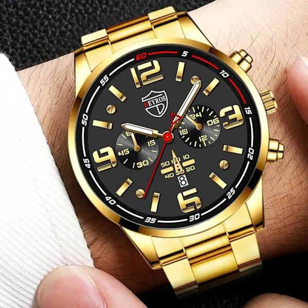 Lyxmode Herrklockor Herr Business Watch i rostfritt stål Quartz Black Gold